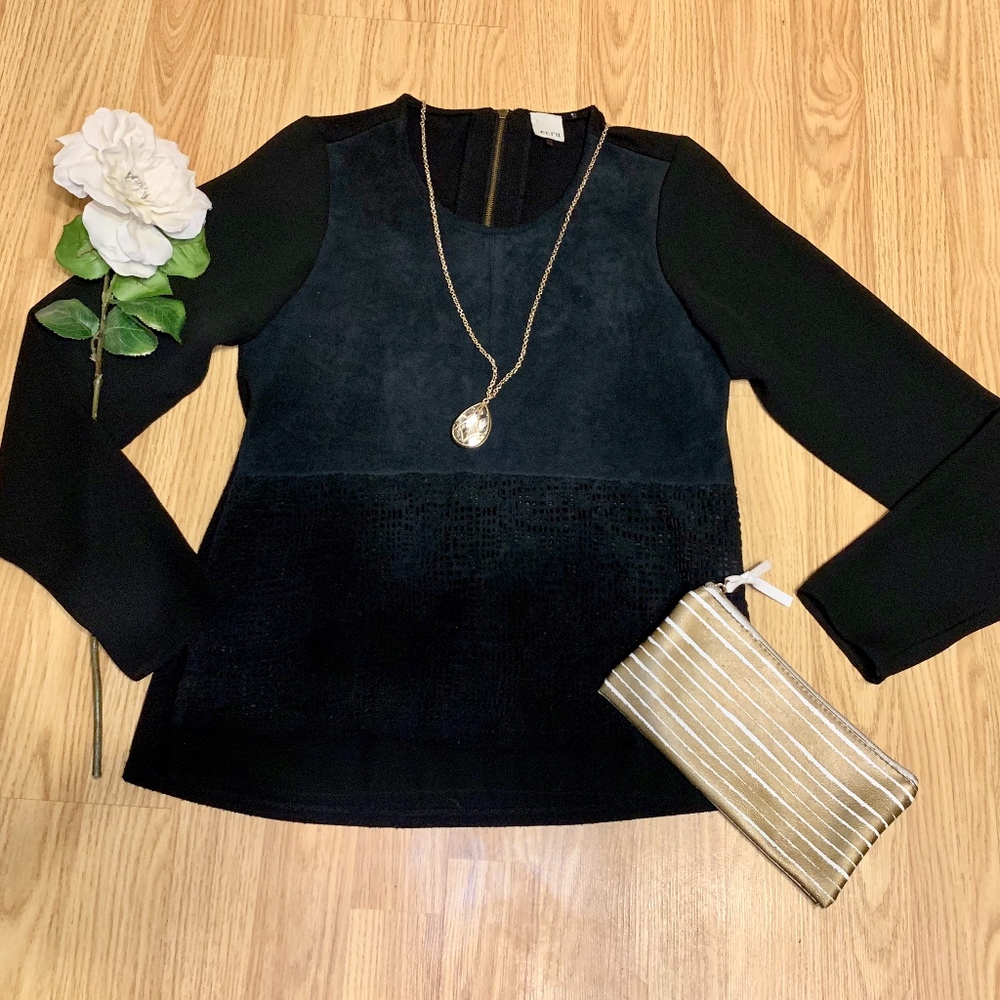 Ecru Brand Black Suede Sheer Top Size S